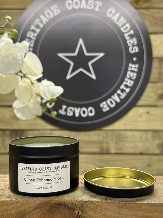 Heritage Coast Candles Cuban Tobacco & Oak Tin Candle